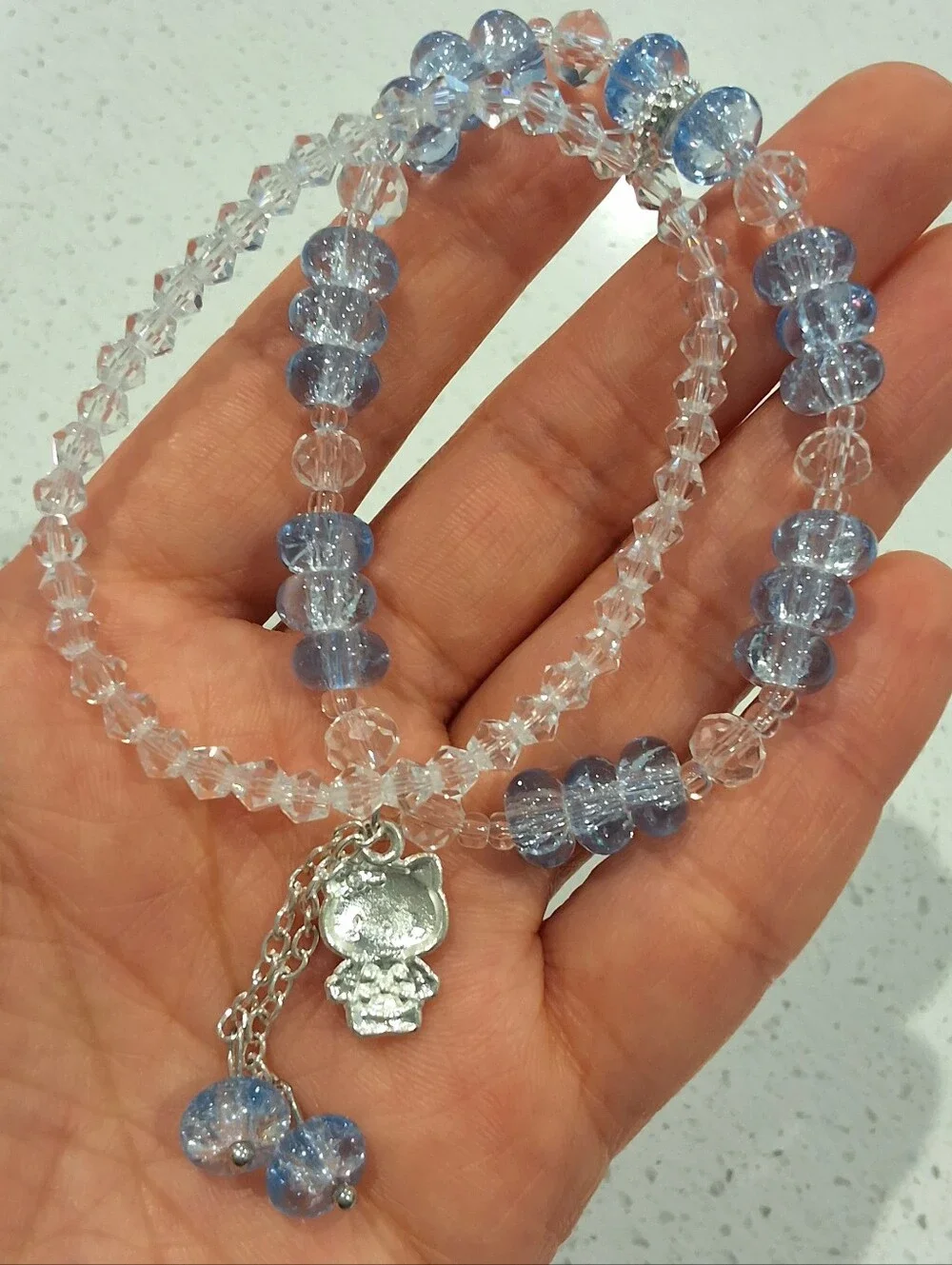 Hello Kitty Beautiful Blue Clear Beaded Charm Bracelet